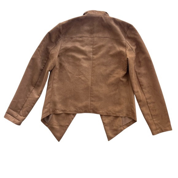 Mossimo Womens XS Tan Camel Faux Suede Open Front Draped Waterfall Blazer Jacket - Picture 2 of 14
